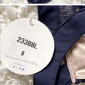 Navy blue and tan halter dress, new with tags US size 4